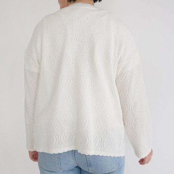 Vintage Intense Functionals Cream Eyelet Button Up Cardigan Sweater Size 38 - Picture 3 of 13